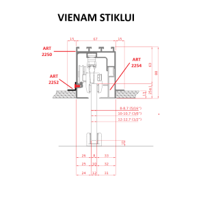 SOLO VETRO LIGHT Bėgelis ART 2250 + ART 2254 + ART 2252 Vienam Stiklui