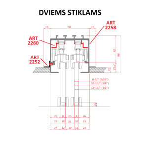 SOLO VETRO LIGHT Bėgelis ART 2258 + ART 2260 + ART 2252 Dviems Stiklams
